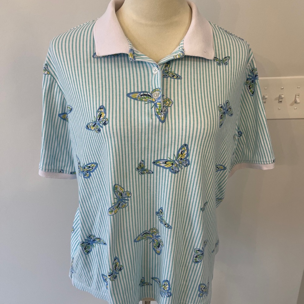 Striped Polo Shirt with Butterfly Print women’s size 1x